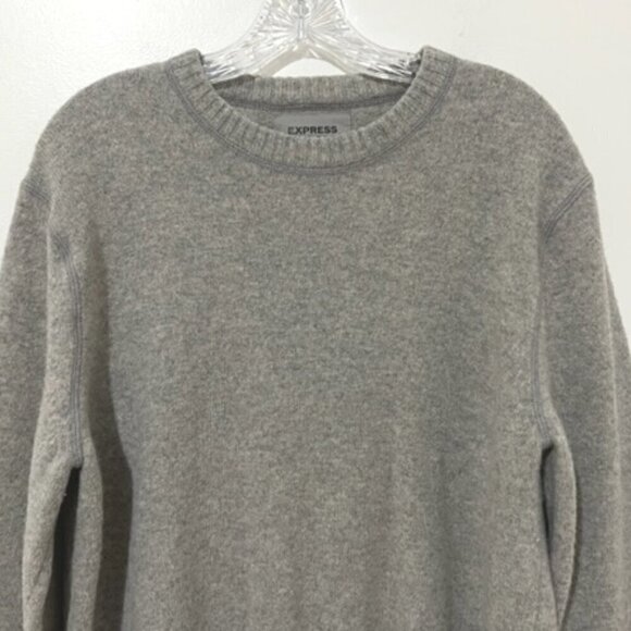 Express 100% Lambs Wool Long Sleeve Crew Neck Gray Sweater XL - Picture 2 of 5